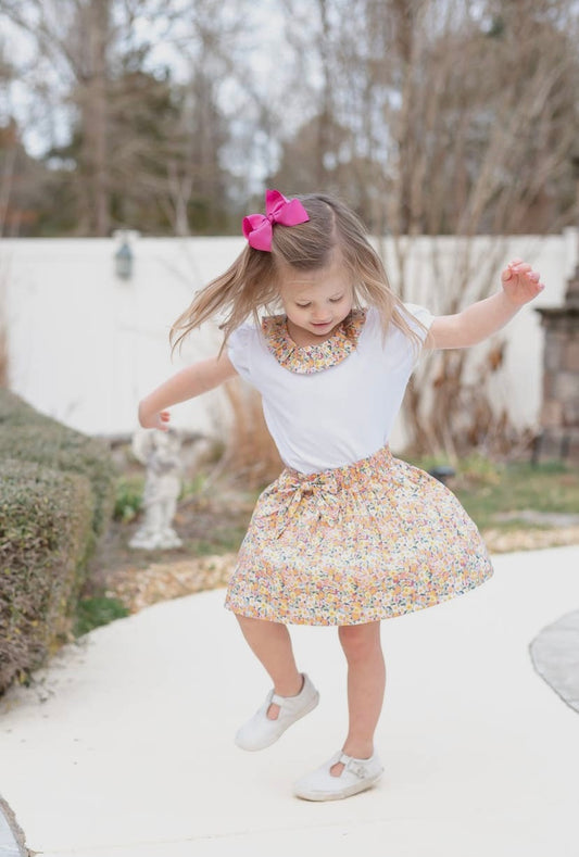 Peach Floral Print Skort and Ruffle Shirt