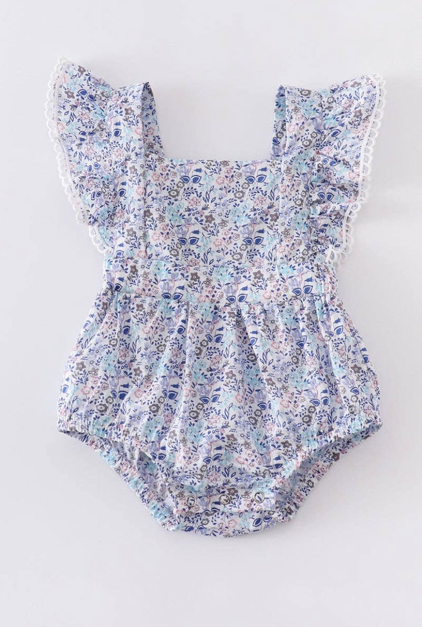 Blue Floral Baby Romper