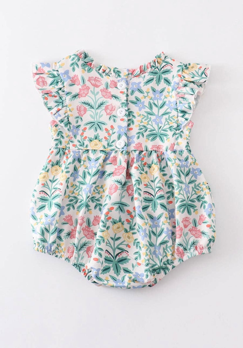 Pink Floral Ruffle Romper