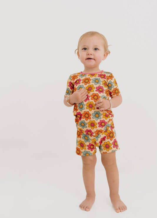 Smiley Flower Bamboo Shorts Set