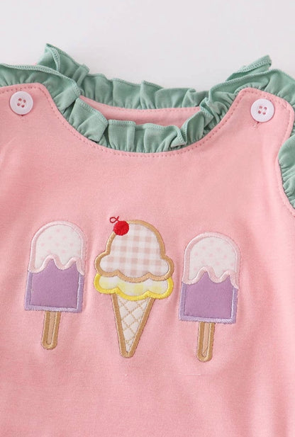 Pink Ice Cream Applique Girl Bubble