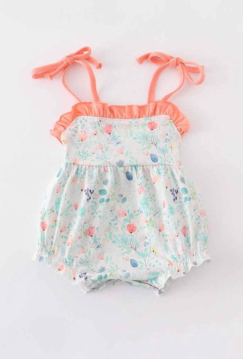 Coral Print Baby Romper