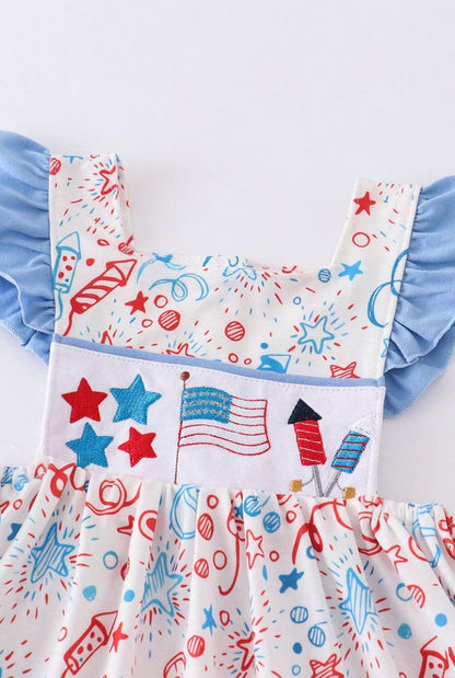 Blue Patriotic Embroidered Dress