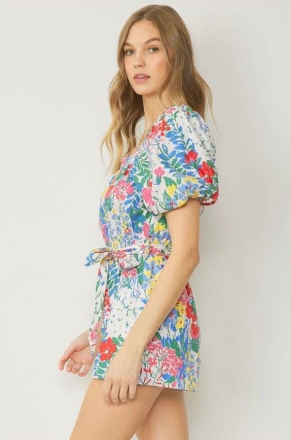 Floral Print Square Neck Romper