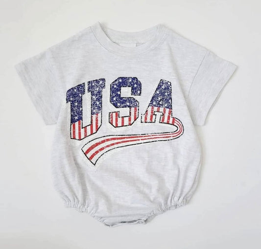 Distressed USA Baby/ Toddler Bubble Romper