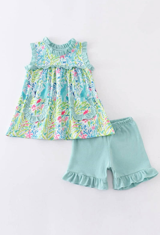 Green Floral Girls Set