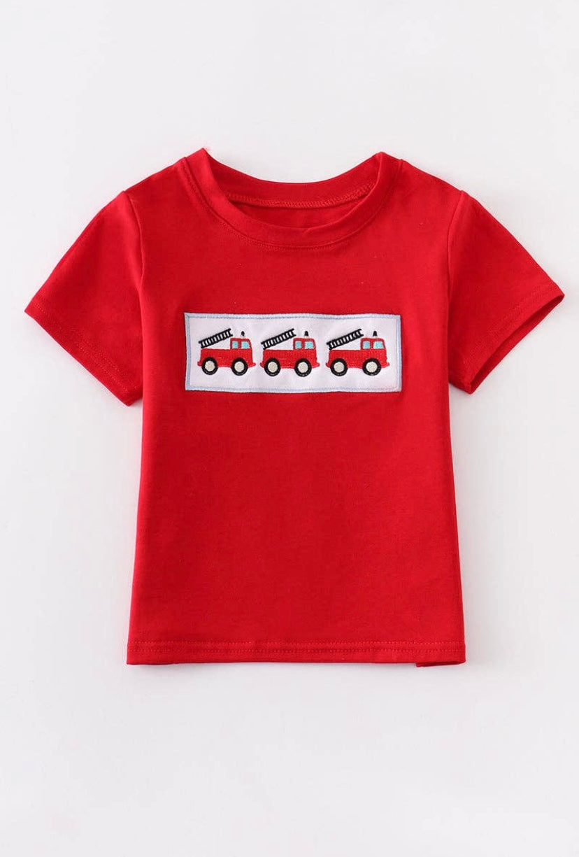 Red Fire Engine Embroidered Tee