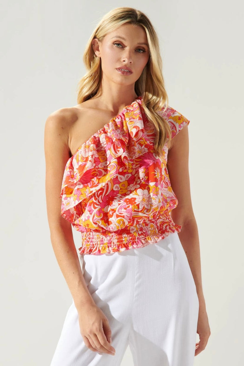 Mellow Groove One Shoulder Ruffle Crop Top