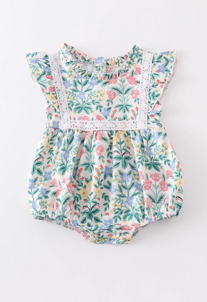 Pink Floral Ruffle Romper