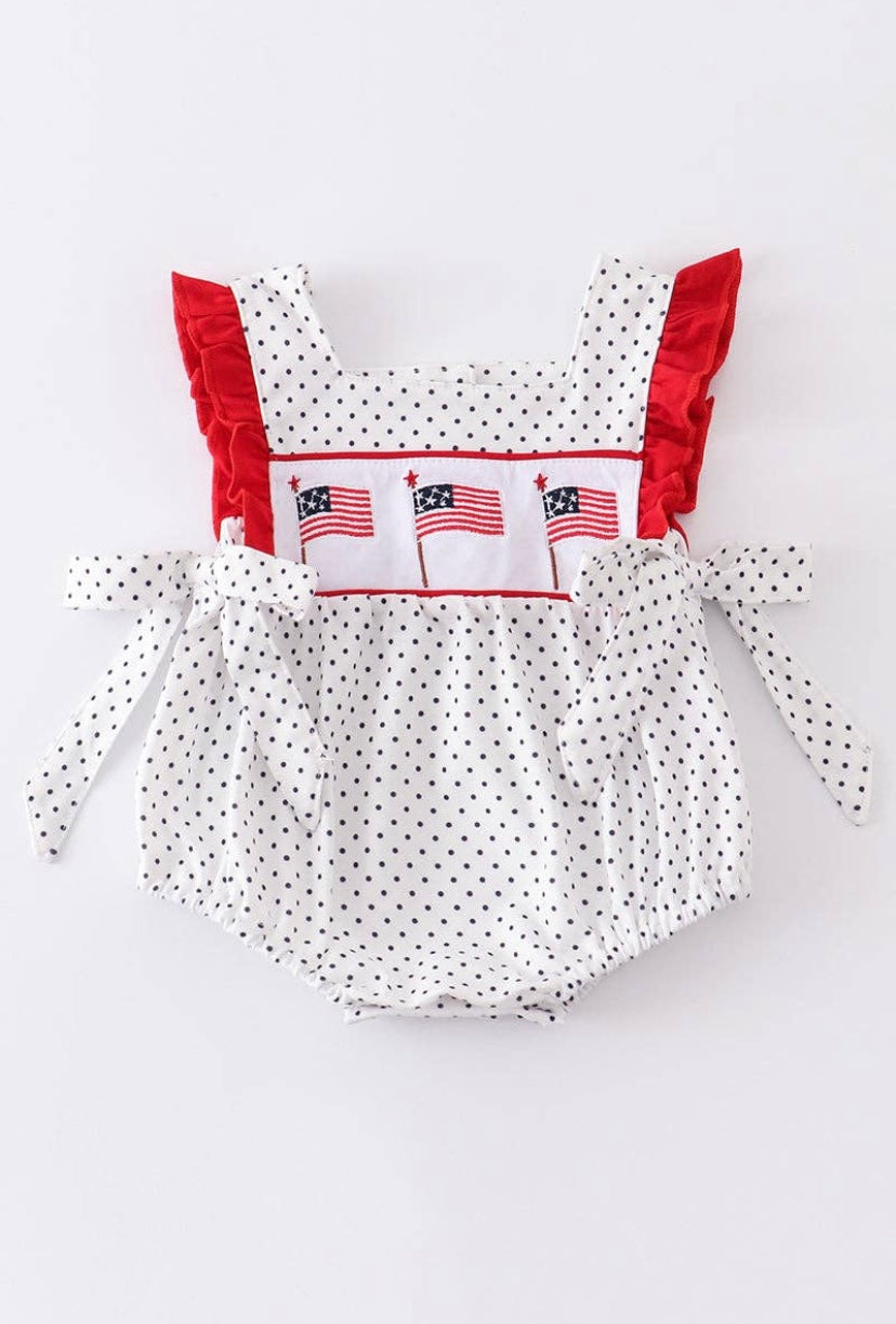 Patriotic Flag Girl Bubble Romper