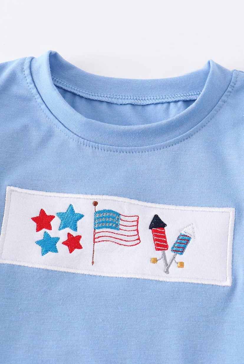 Blue Flag Embroidered Boys Top