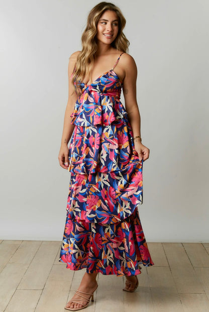 Satin Floral Maxi Pink and Navy