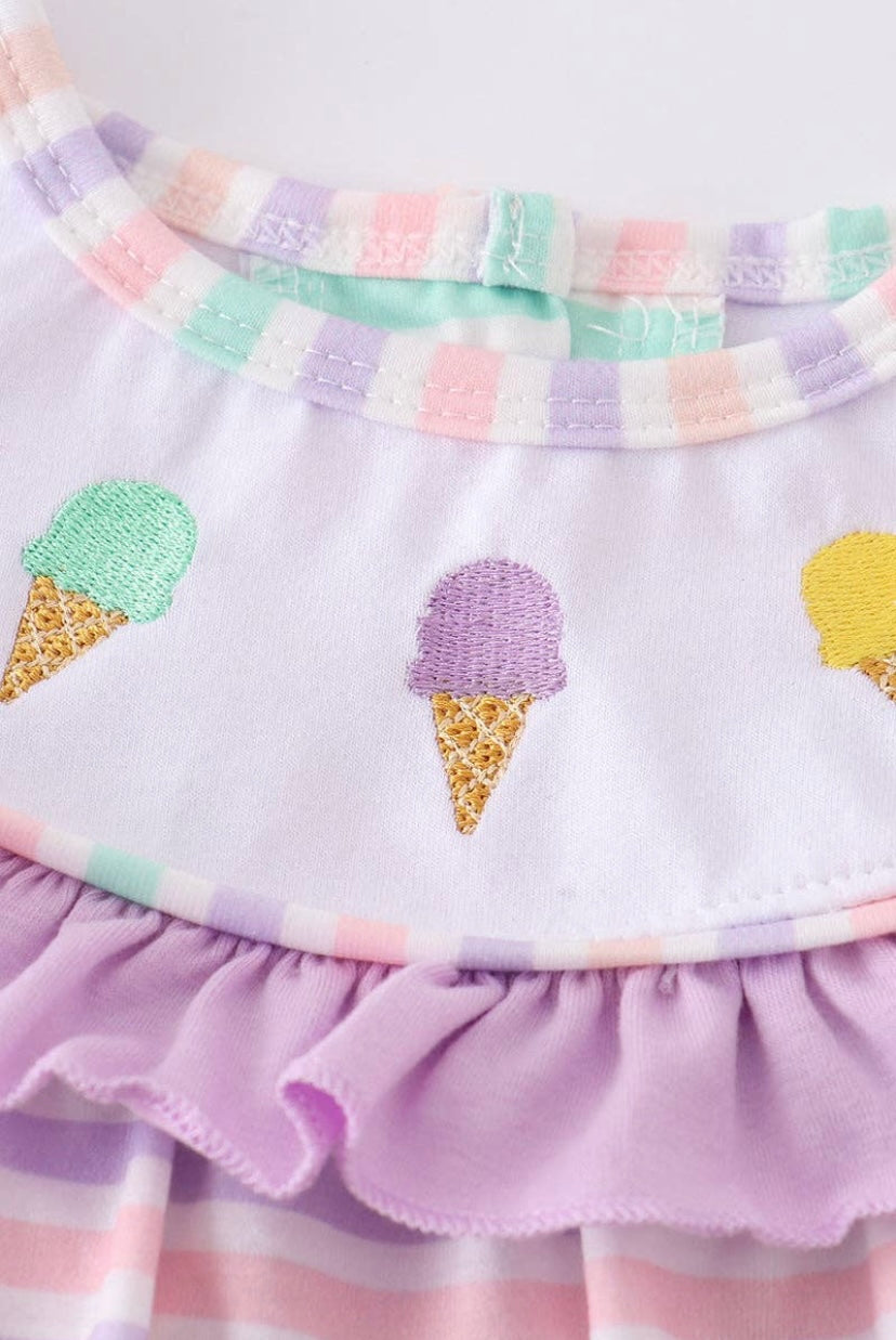 Ice Cream Embroidered Romper