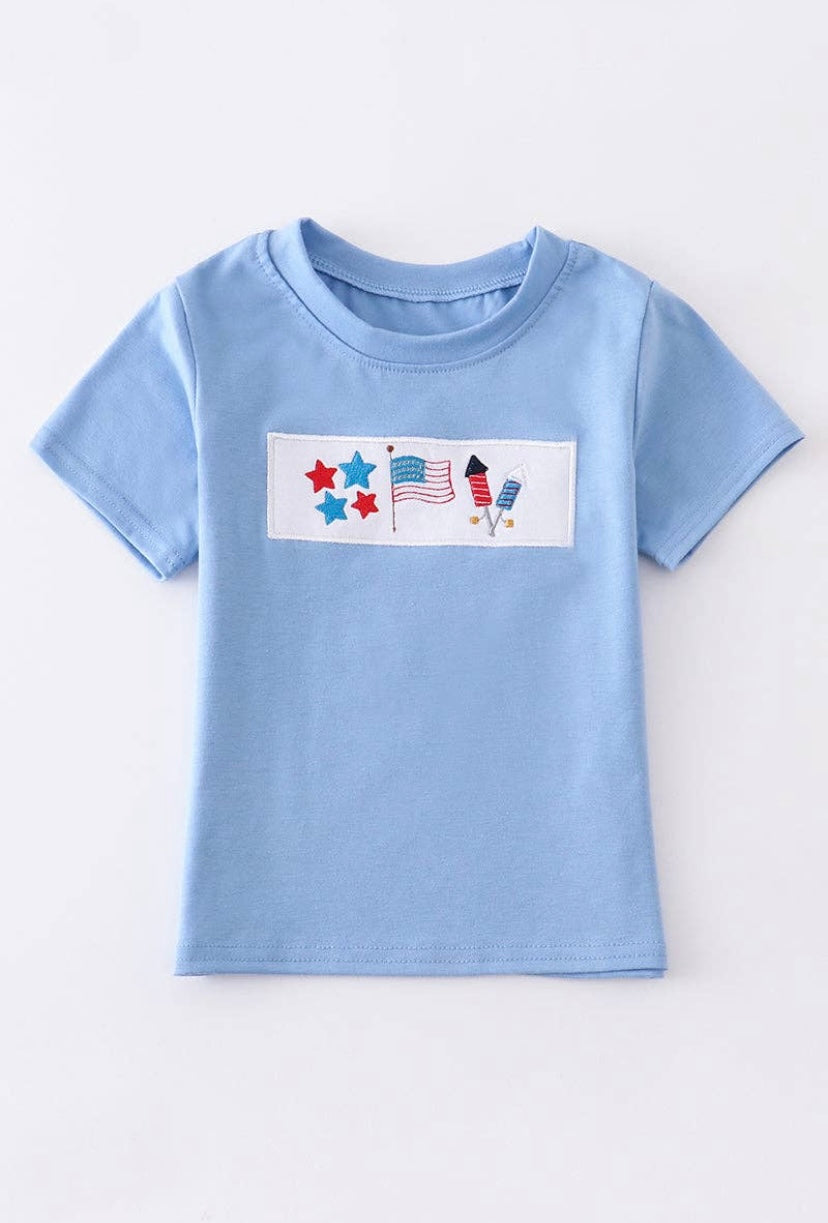 Blue Flag Embroidered Boys Top