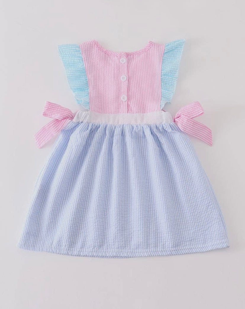 Pink Seersucker Ruffle Girl Dress