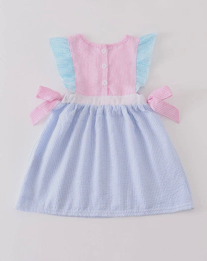 Pink Seersucker Ruffle Girl Dress