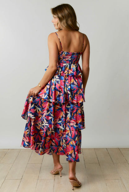 Satin Floral Maxi Pink and Navy