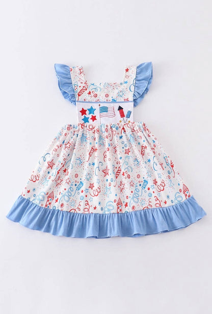 Blue Patriotic Embroidered Dress