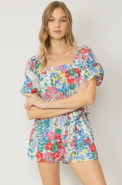 Floral Print Square Neck Romper