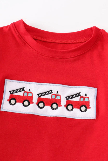 Red Fire Engine Embroidered Tee