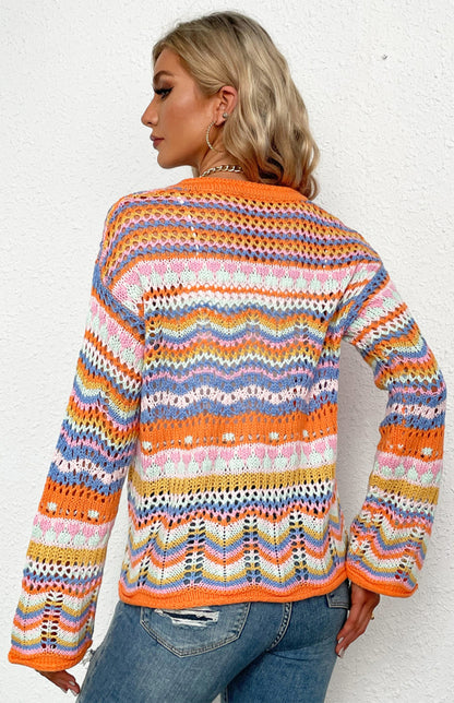 New Striped Loose Rainbow Knitted Cardigan