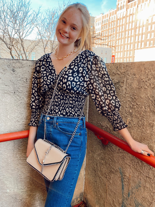 Leopard Printed V Neck Top.